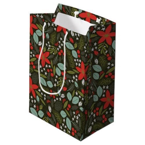 Holly Jolly Christmas Winter Pattern Medium Gift Bag