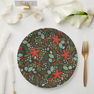 Holly Jolly Christmas Winter Pattern Paper Plates