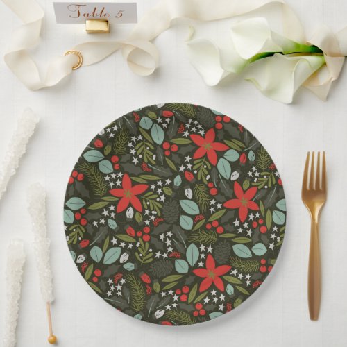 Holly Jolly Christmas Winter Pattern Paper Plates