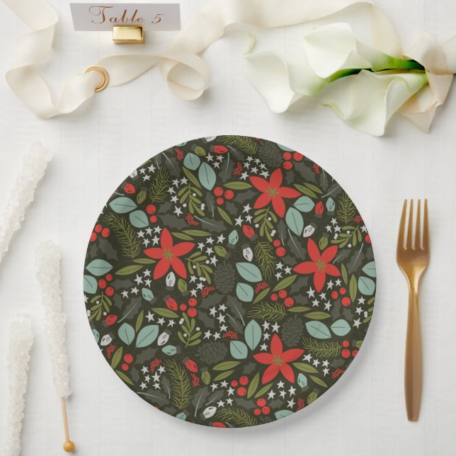 Holly Jolly Christmas Winter Pattern Paper Plates (Wedding)