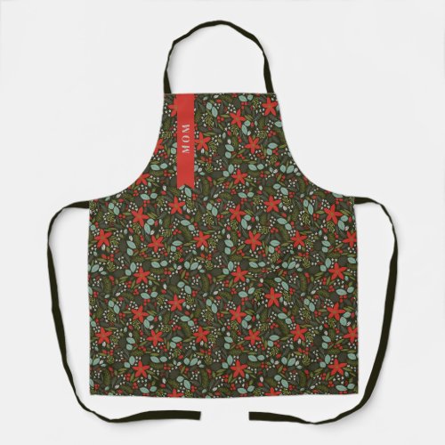 Holly Jolly Christmas Winter Pattern Personalized Apron