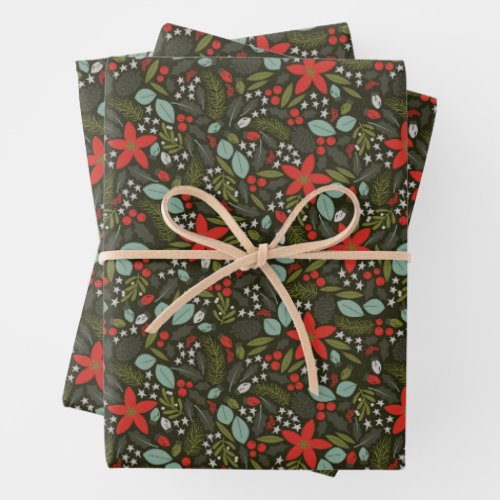 Holly Jolly Christmas Winter Pattern Wrapping Paper Sheets