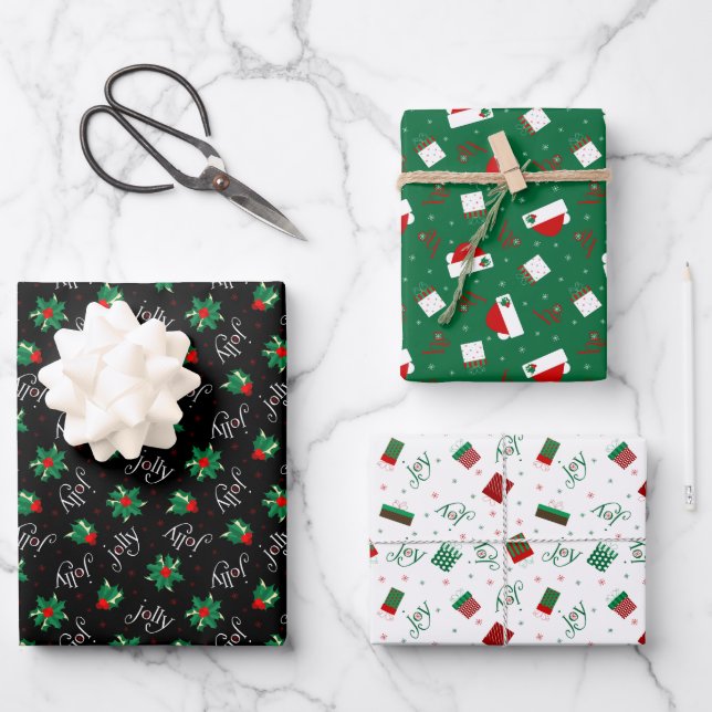 Holly Jolly Christmas Wrapping Paper Sheets (Front)