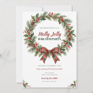 Holly Jolly Christmas Wreath Making Party Invite
