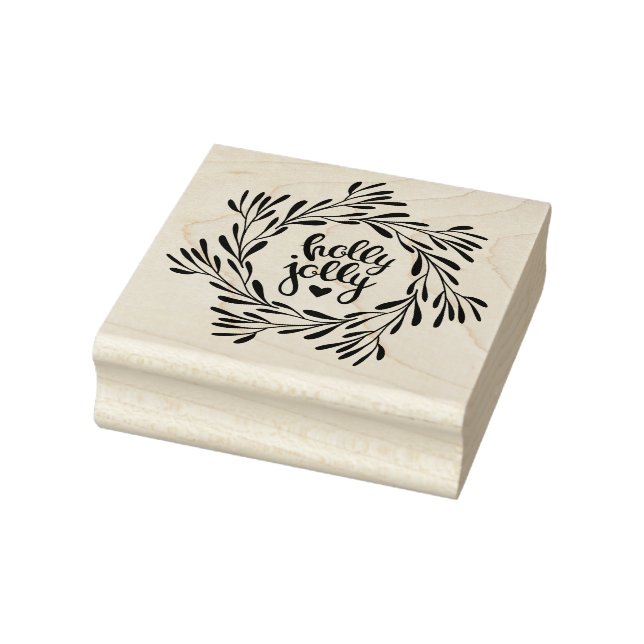 Holly Jolly Christmas Wreath Rubber Stamp (Stamp)