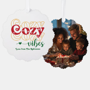 Holly Jolly Cozy Vibes Retro Christmas Photo Ornament Card