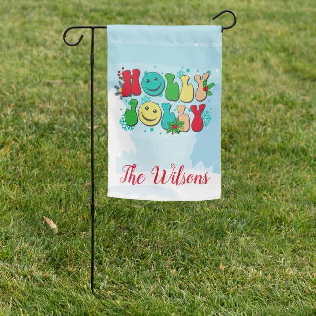 Holly Jolly Custom Retro Groovy Christmas Garden Flag (In SItu)
