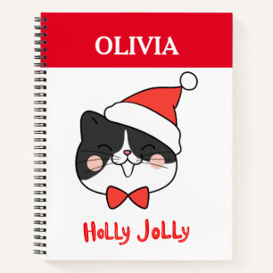 Holly Jolly Cute Christmas Santa Cat Notebook