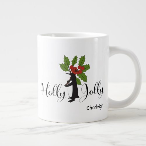 Holly Jolly Cute Funny Penguin Christmas Giant Coffee Mug