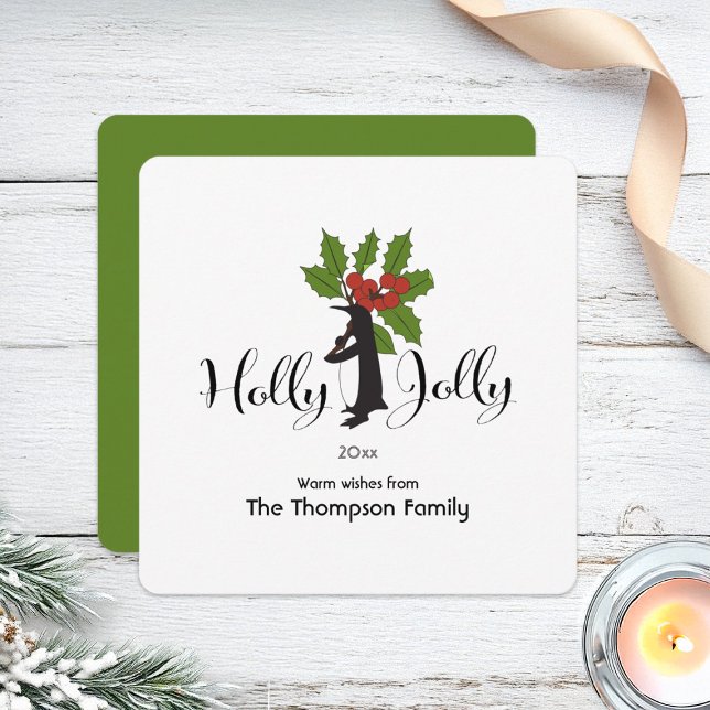 Holly Jolly Cute Funny Penguin Christmas Holiday Card (Creator Uploaded)
