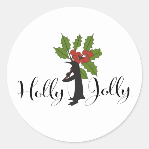 Holly Jolly Cute Funny Penguin Christmas Holiday Classic Round Sticker