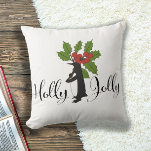 Holly Jolly Cute Funny Penguin Christmas Holiday Throw Pillow