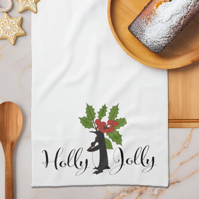 Holly Jolly Cute Funny Penguin Christmas Kitchen Towel (Creator Uploaded)