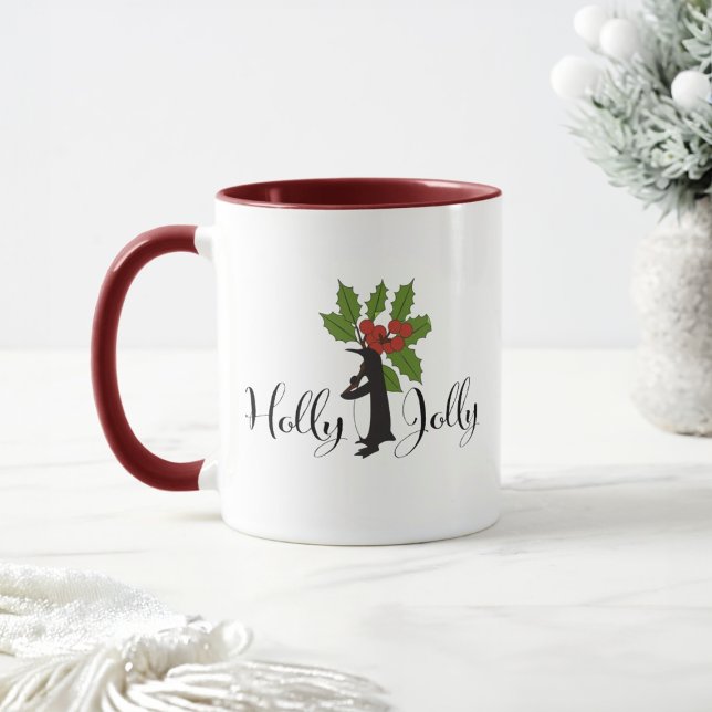 Holly Jolly Cute Funny Penguin Christmas Mug (Creator Uploaded)