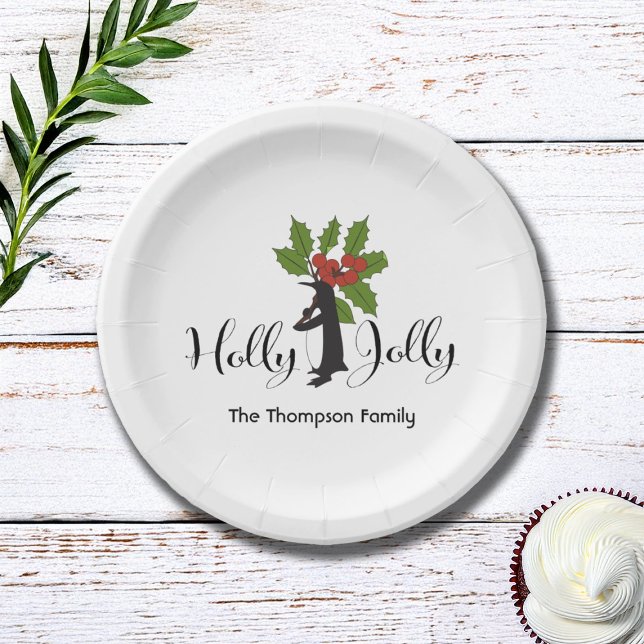 Holly Jolly Cute Funny Penguin Christmas Paper Plates (Creator Uploaded)