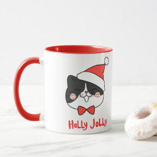 Holly Jolly Cute Kawaii Santa Cat Christmas Mug