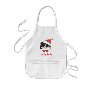 Holly Jolly Cute Kawaii Santa Cat Kids' Apron