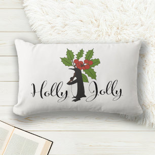 Holly Jolly Cute Whimsical Penguin Christmas Lumbar Pillow