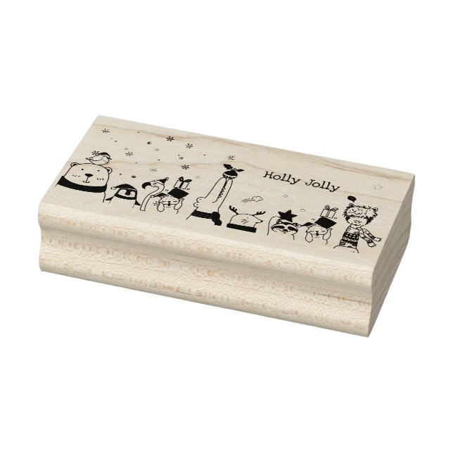 Holly Jolly Cute Winter Animals Christmas Rubber Stamp (Stamp)