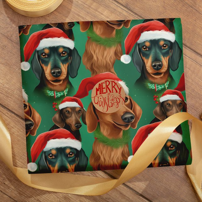 Holly Jolly Dachshunds seamless pattern Wrapping Paper (Creator Uploaded)