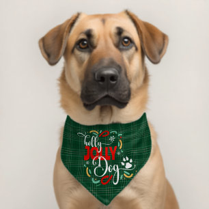 Holly Jolly Dog and Green Plaid Christmas Pet Bandana Collar
