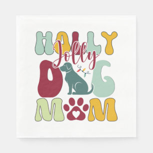 Holly Jolly Dog Mom Christmas Retro Napkins