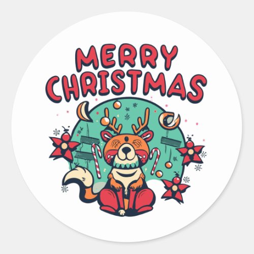 Holly Jolly Dog with Candy Cane Antlers Classic Round Sticker