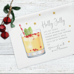 Holly Jolly Drink Holiday Christmas Recipe Kitchen Towel