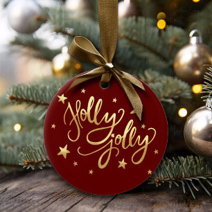 Holly Jolly Elegant Gold Faux Foil Script Ceramic Ornament