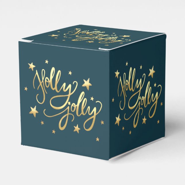 Holly Jolly | Elegant Gold Faux Foil Script Favor Boxes (Front Side)