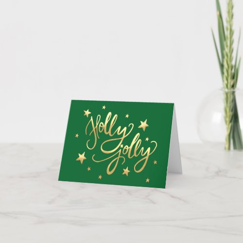 Holly Jolly  Elegant Gold Faux Foil Script Holiday Card