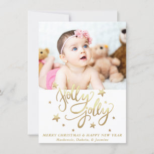 Holly Jolly Elegant Gold Faux Foil Script Holiday Card