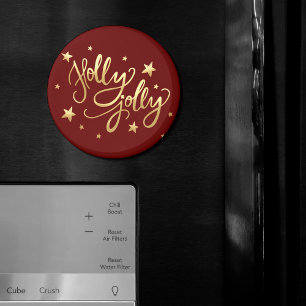 Holly Jolly Elegant Gold Faux Foil Script Magnet
