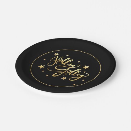 Holly Jolly  Elegant Gold Faux Foil Script Paper Plates