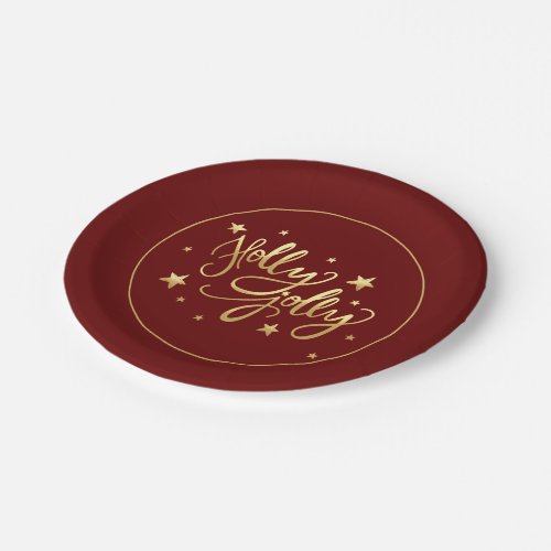 Holly Jolly  Elegant Gold Faux Foil Script Paper Plates