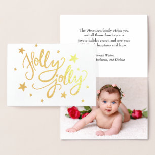 Holly Jolly Elegant Gold Faux Foil Script Photo Foil Card