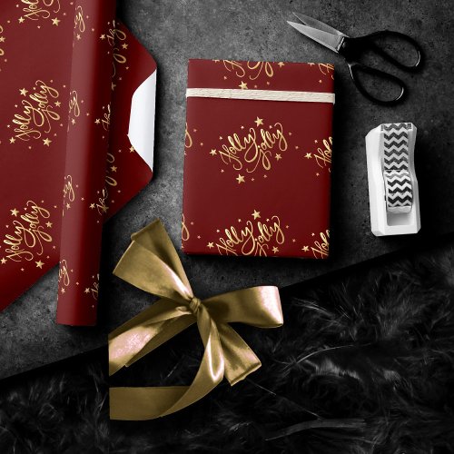 Holly Jolly  Elegant Gold Faux Foil Script Wrapping Paper