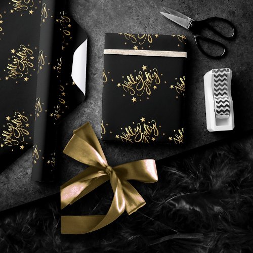 Holly Jolly  Elegant Gold Faux Foil Script Wrapping Paper