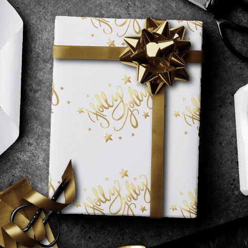Holly Jolly  Elegant Gold Faux Foil Script Wrapping Paper