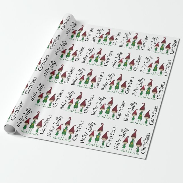 Holly Jolly Elves Wrapping paper (Unrolled)
