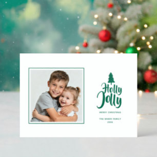 Holly Jolly Family Christmas Holidays Letterpress Photo Cards