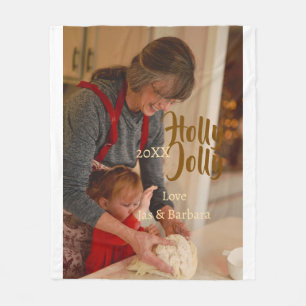 Holly Jolly family holiday photo beige year naboho Fleece Blanket