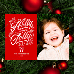 Holly Jolly Family Name & Photo Christmas Holiday Card