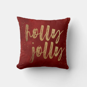 Holly Jolly faux foil brush script holiday Throw Pillow