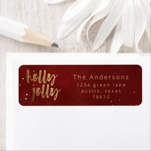 holly jolly faux foil brush script return address label