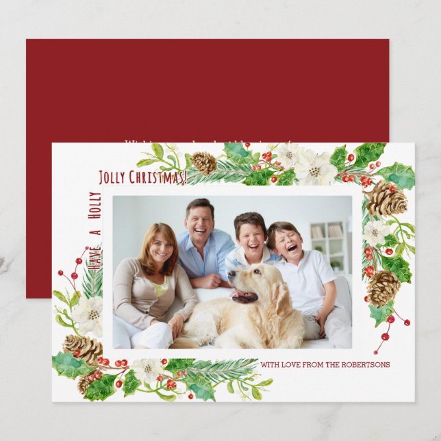 Holly Jolly Floral Christmas Simple and Modern  Invitation (Front/Back)