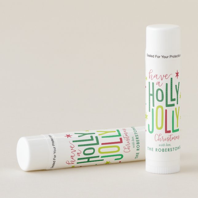 "Holly Jolly" Fun and Festive Custom Christmas Lip Balm (Front)