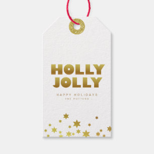 Holly Jolly   Fun Christmas White & Gold Mini Gift Tags