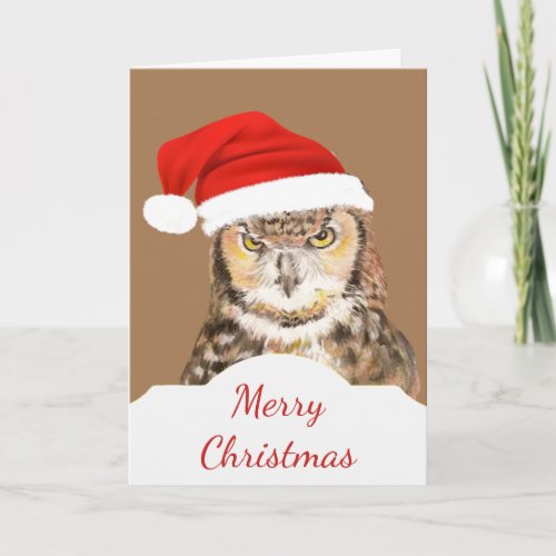 Holly Jolly Funny Christmas Grumpy Owl Bird Holiday Card