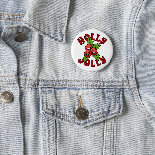 Holly Jolly Funny Laughing Holly Christmas Button (In Situ)